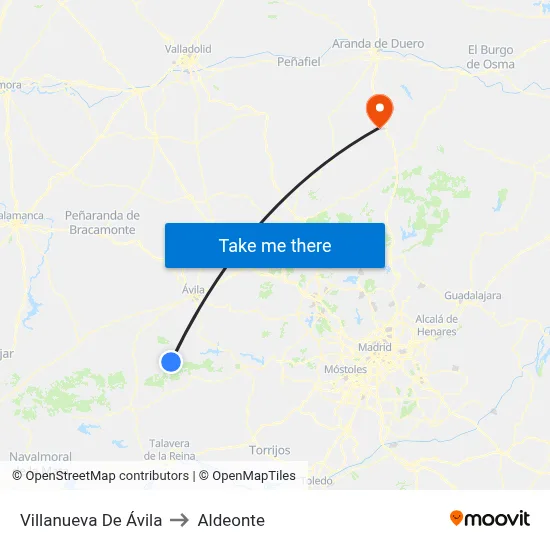 Villanueva De Ávila to Aldeonte map