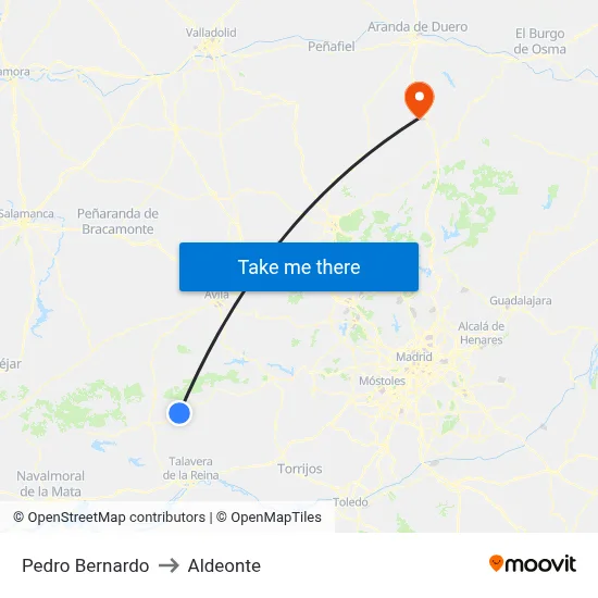 Pedro Bernardo to Aldeonte map
