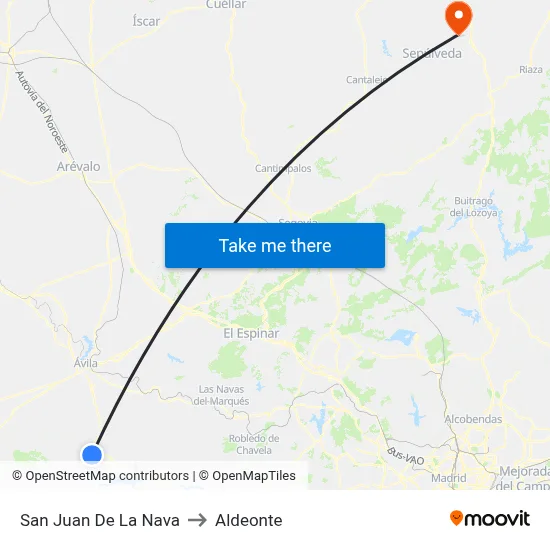San Juan De La Nava to Aldeonte map