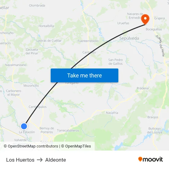 Los Huertos to Aldeonte map