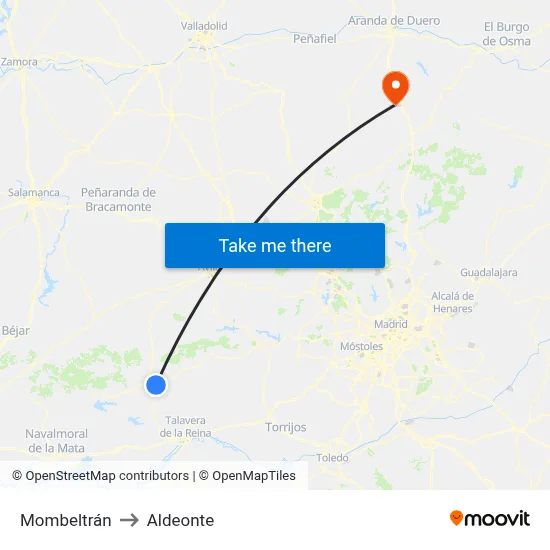 Mombeltrán to Aldeonte map