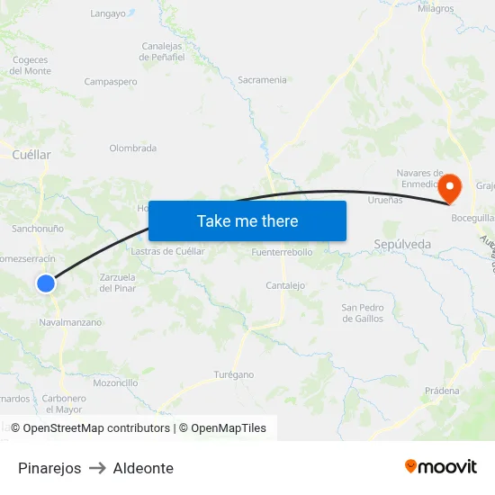 Pinarejos to Aldeonte map