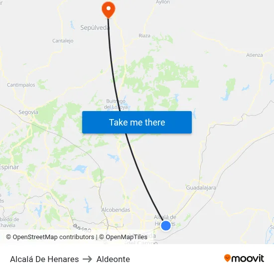 Alcalá De Henares to Aldeonte map