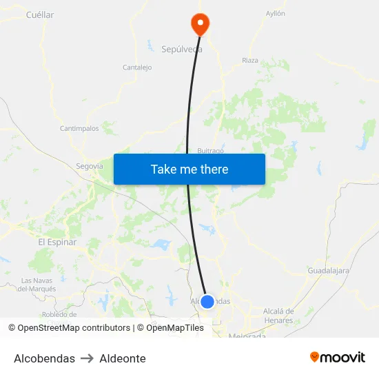 Alcobendas to Aldeonte map