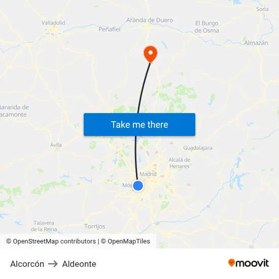 Alcorcón to Aldeonte map