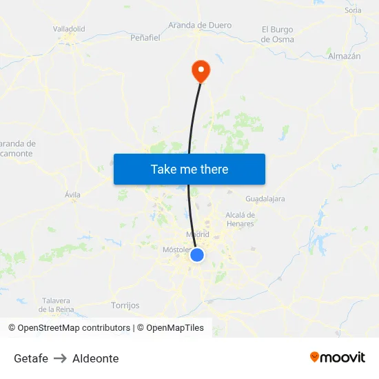 Getafe to Aldeonte map