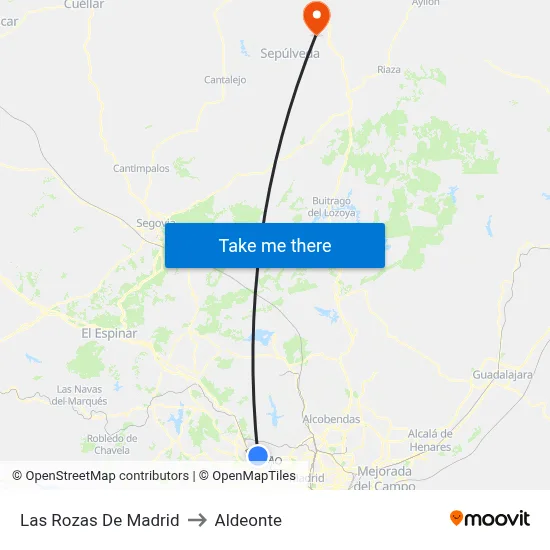 Las Rozas De Madrid to Aldeonte map