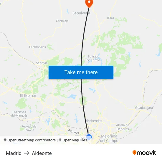 Madrid to Aldeonte map