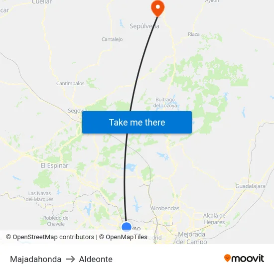 Majadahonda to Aldeonte map