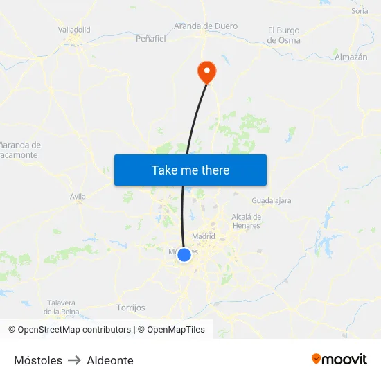 Móstoles to Aldeonte map