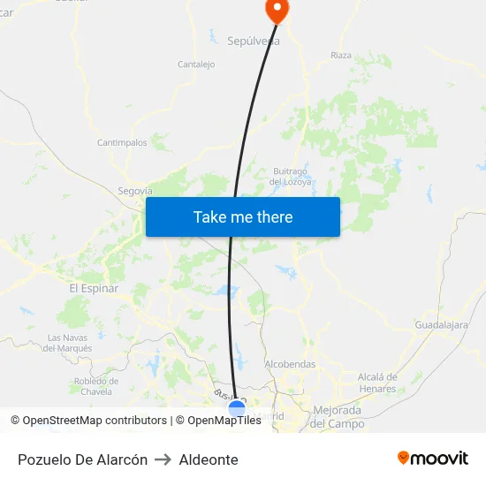 Pozuelo De Alarcón to Aldeonte map