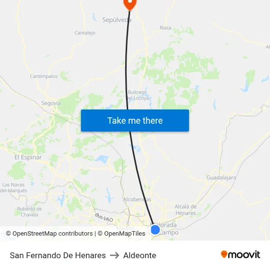San Fernando De Henares to Aldeonte map