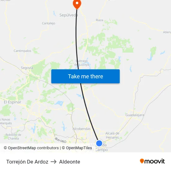 Torrejón De Ardoz to Aldeonte map