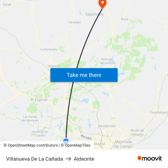 Villanueva De La Cañada to Aldeonte map