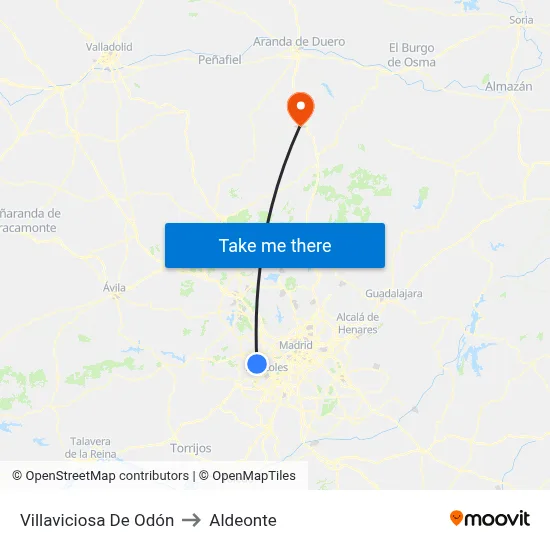 Villaviciosa De Odón to Aldeonte map