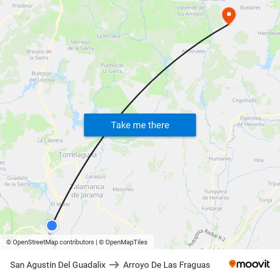 San Agustín Del Guadalix to Arroyo De Las Fraguas map