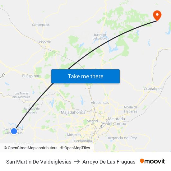 San Martín De Valdeiglesias to Arroyo De Las Fraguas map