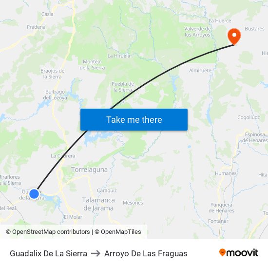 Guadalix De La Sierra to Arroyo De Las Fraguas map