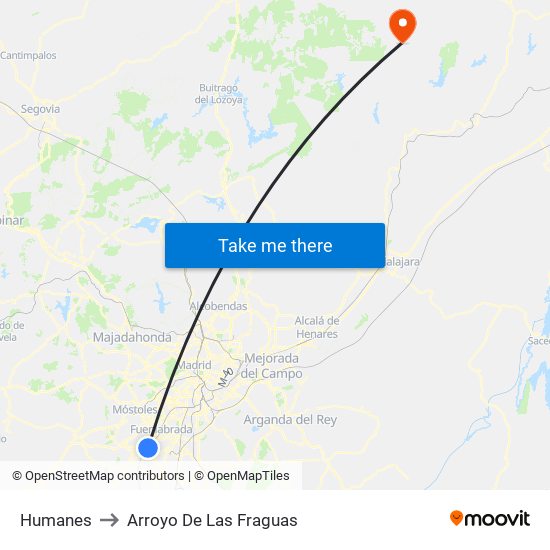 Humanes to Arroyo De Las Fraguas map