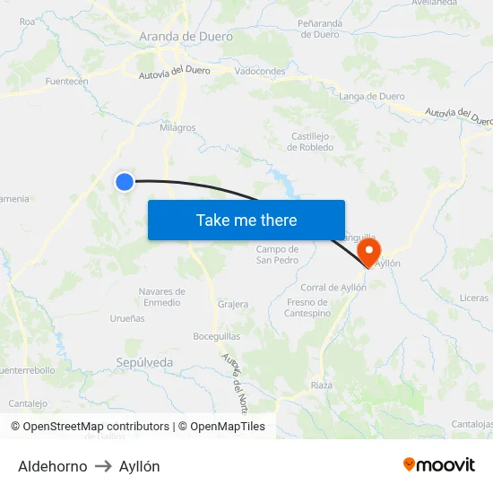 Aldehorno to Ayllón map