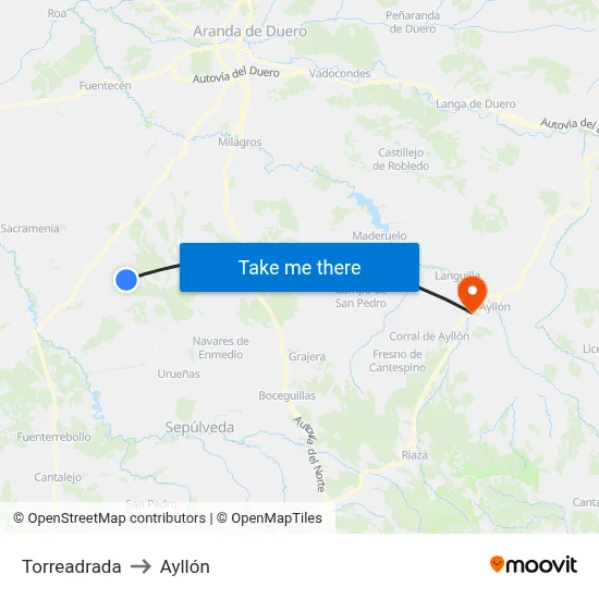 Torreadrada to Ayllón map