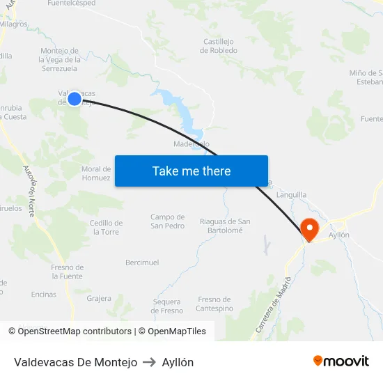 Valdevacas De Montejo to Ayllón map