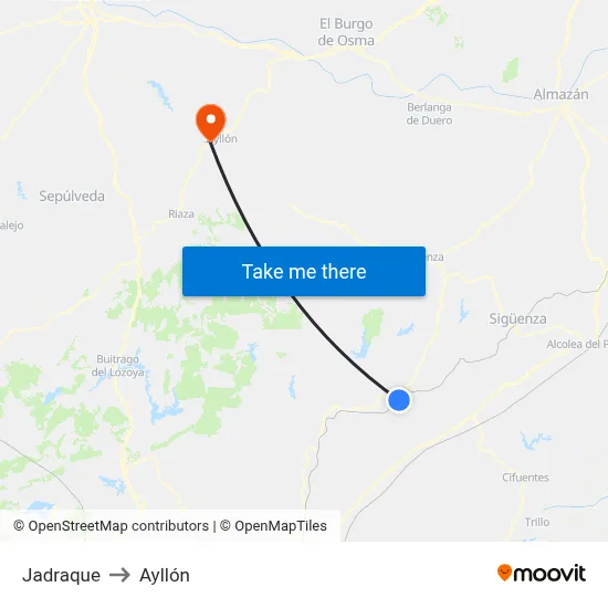 Jadraque to Ayllón map