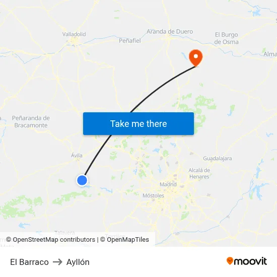 El Barraco to Ayllón map