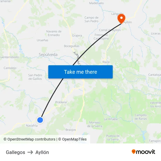 Gallegos to Ayllón map