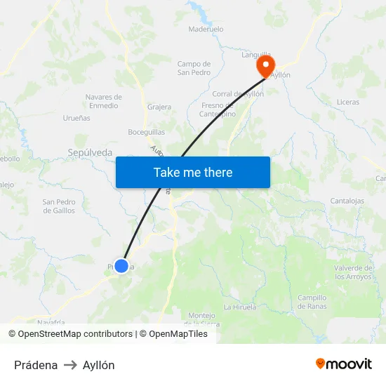 Prádena to Ayllón map