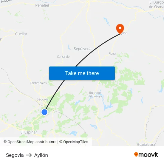 Segovia to Ayllón map