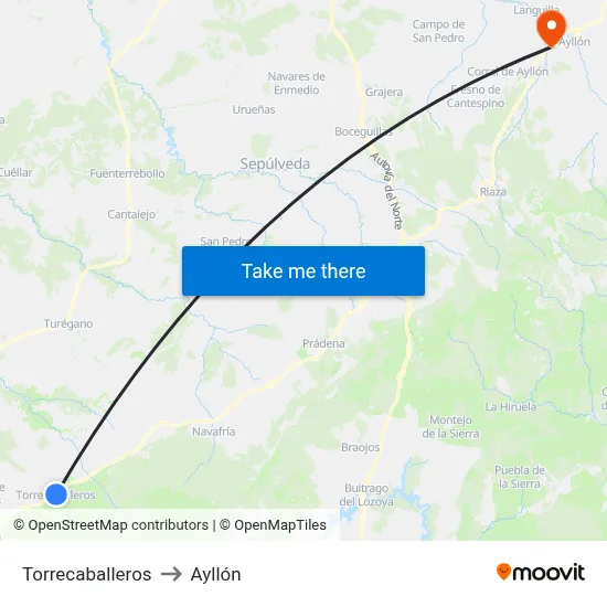 Torrecaballeros to Ayllón map