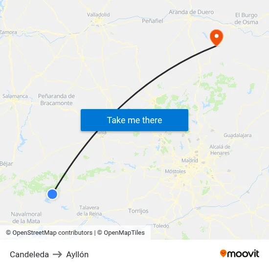Candeleda to Ayllón map