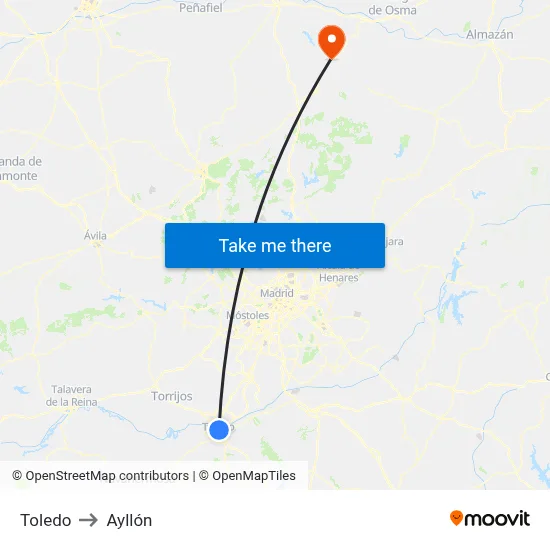 Toledo to Ayllón map