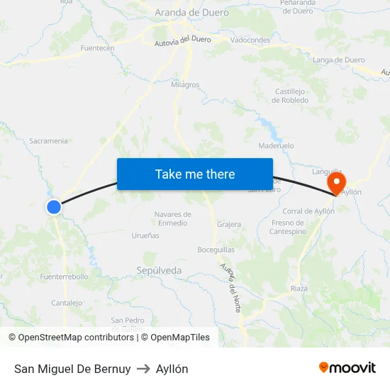 San Miguel De Bernuy to Ayllón map