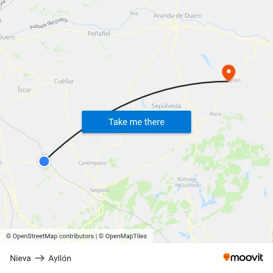 Nieva to Ayllón map