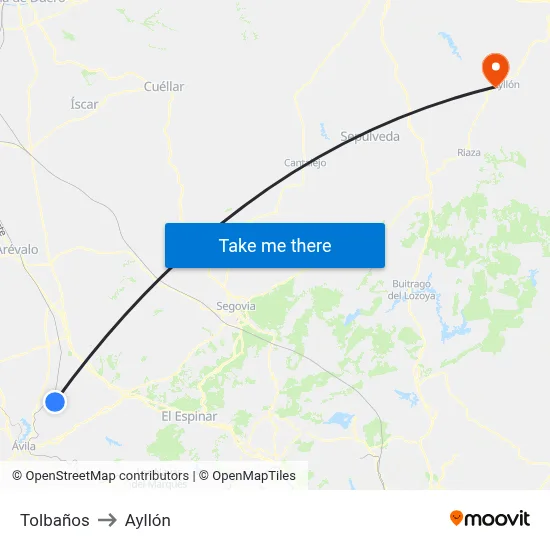 Tolbaños to Ayllón map