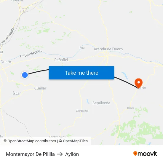 Montemayor De Pililla to Ayllón map