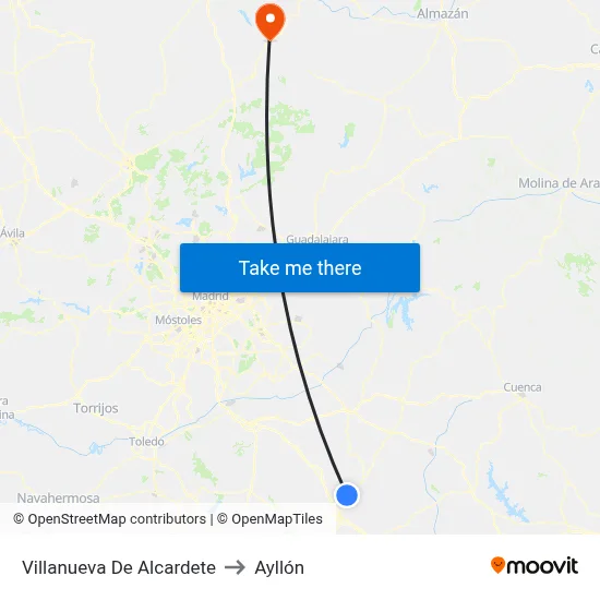 Villanueva De Alcardete to Ayllón map