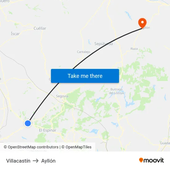 Villacastín to Ayllón map