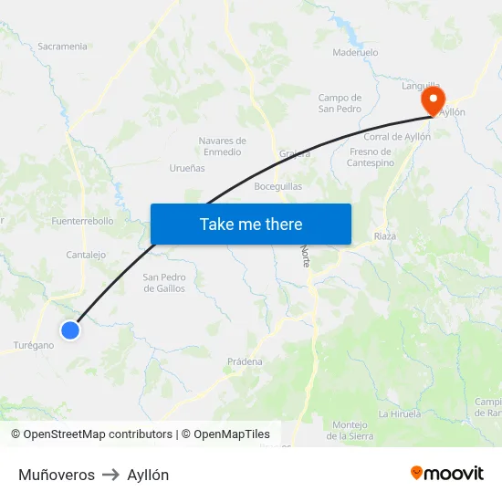 Muñoveros to Ayllón map