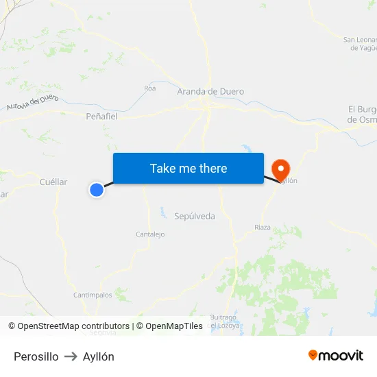 Perosillo to Ayllón map