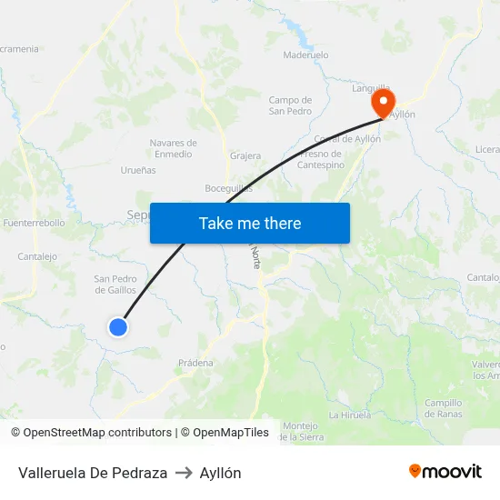 Valleruela De Pedraza to Ayllón map