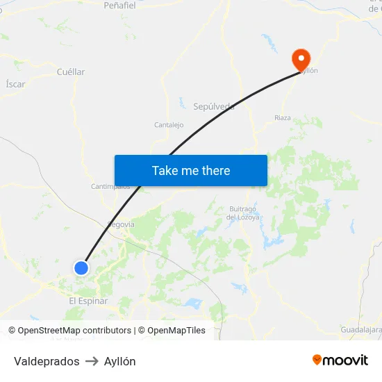 Valdeprados to Ayllón map