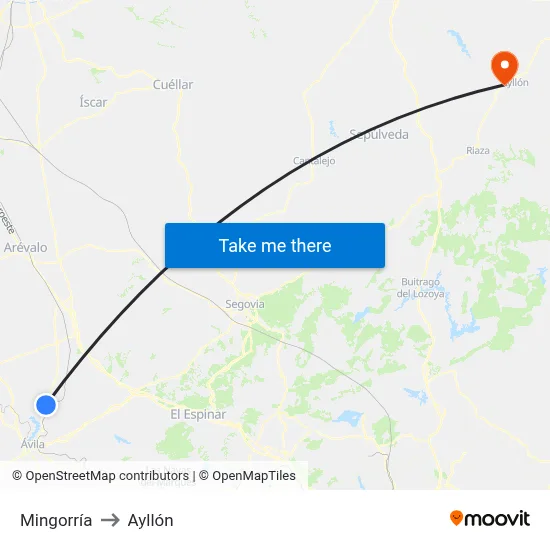 Mingorría to Ayllón map