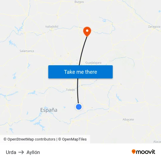 Urda to Ayllón map