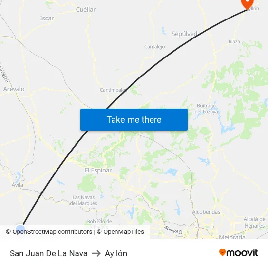San Juan De La Nava to Ayllón map