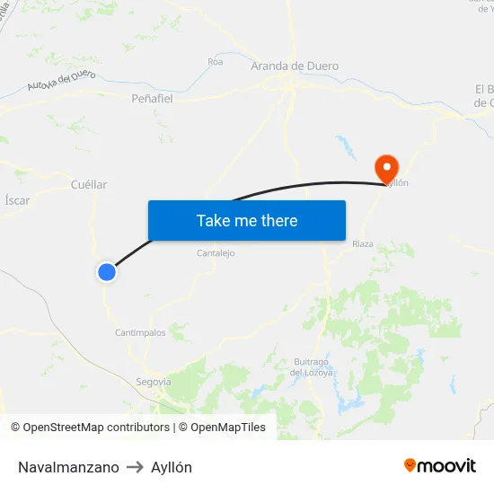 Navalmanzano to Ayllón map