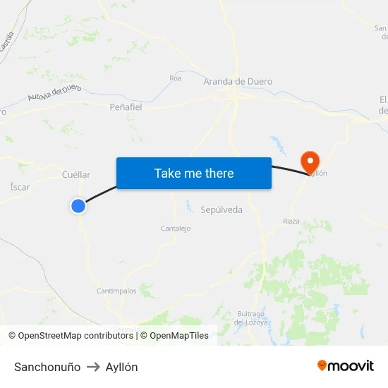 Sanchonuño to Ayllón map