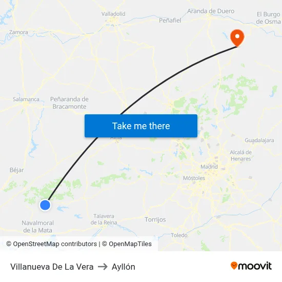 Villanueva De La Vera to Ayllón map